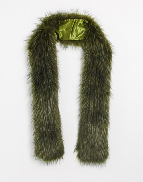 My Accessories London Exclusive faux fur scarf in khaki and brown mix