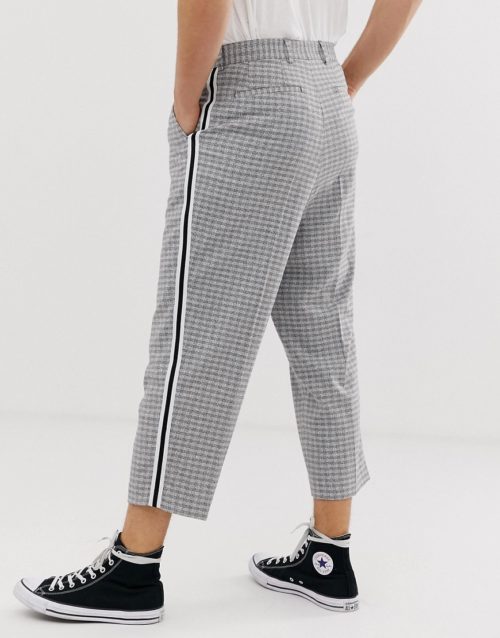 Noak wide fit tapered trousers with pleats and side tape detail-Grey
