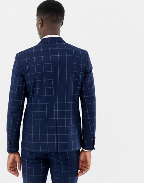 Only & Sons slim checked suit jacket-Navy