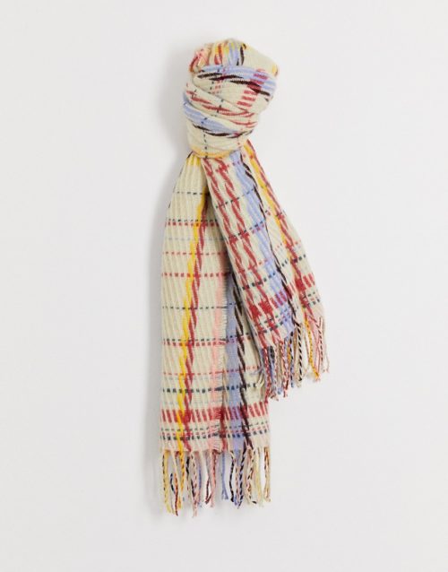 Pieces checked stitch oversized scarf-Beige