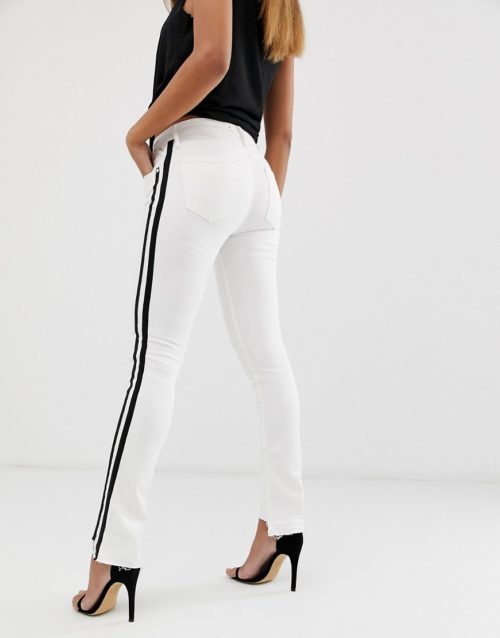 Replay white cropped bootcut jeans with black stripe