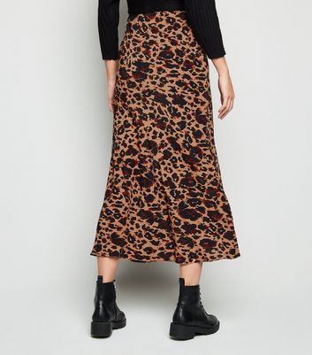 Rust Leopard Print Midi Skirt New Look
