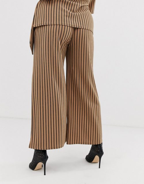 Simply Be culottes co-ord in camel stripe-Multi