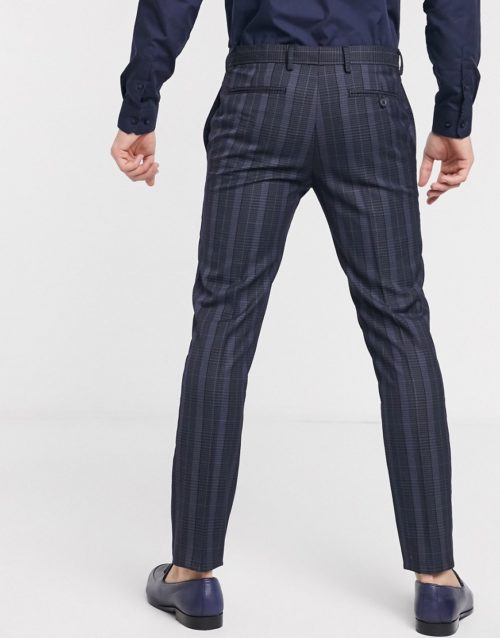 Topman skinny smart trousers in navy & black stripe-Multi