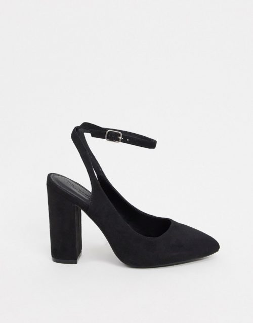 Truffle Collection wide fit pointed block heeled shoes in black