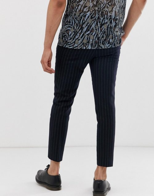 Twisted Tailor tapered cropped trousers in neon pinstripe-Navy