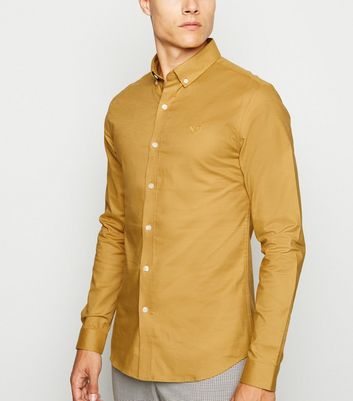 Yellow Bee Embroidered Muscle Fit Oxford Shirt New Look