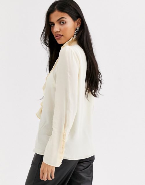 & Other Stories high neck ruffle blouse in cream