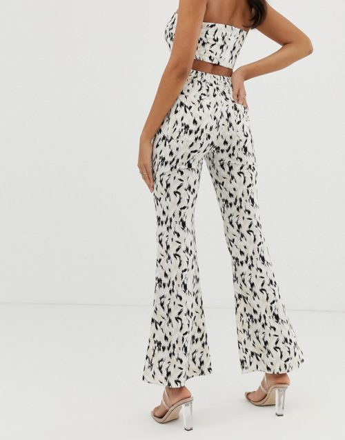 4th + Reckless printed wide leg trousers in white-Multi