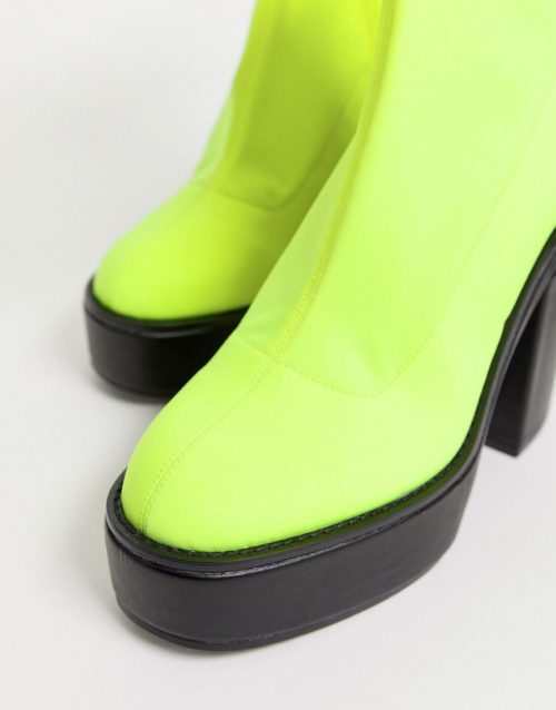 ASOS DESIGN Electrics neoprene platform sock boots in neon yellow