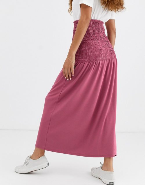 ASOS DESIGN Petite shirred bask maxi skirt-Pink