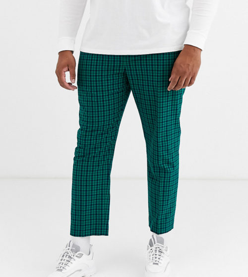 ASOS DESIGN Plus slim crop smart trousers in green check