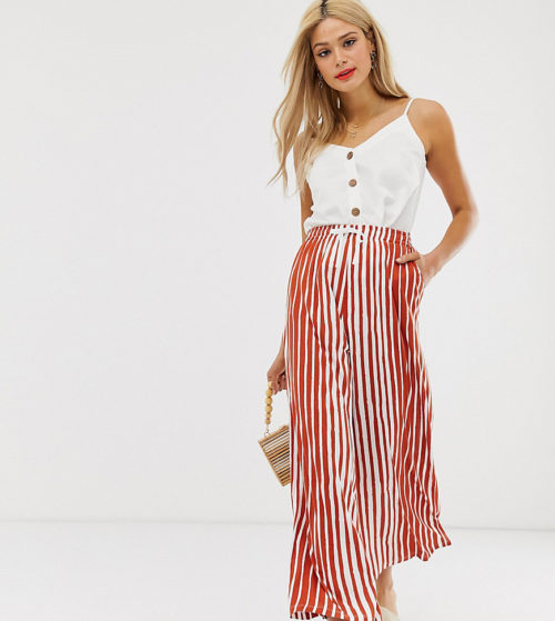 ASOS DESIGN Tall cropped drawstring trousers in natural stripe-Multi