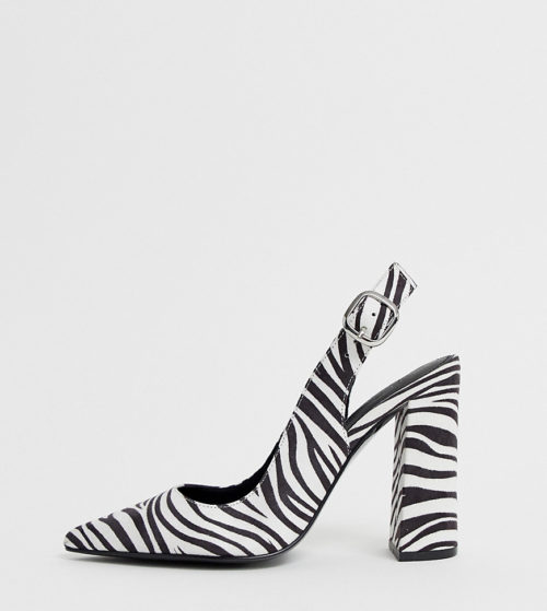ASOS DESIGN Wide Fit Penley slingback high block heels in zebra print-Multi