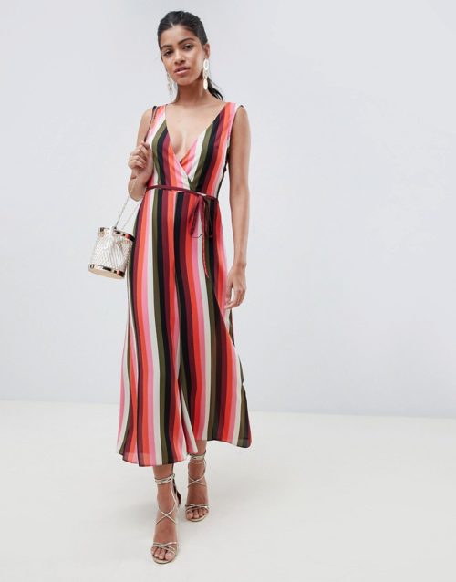 ASOS DESIGN jumpsuit with wrap front in multi stripe print