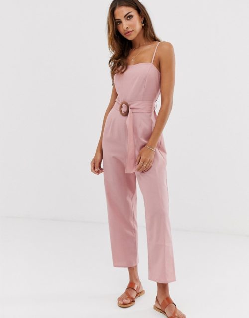 ASOS DESIGN strappy pinny belted jumpsuit-Multi