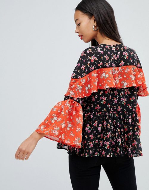 ASOS TALL Mix & Match Floral Print Tiered Ruffle Blouse-Multi