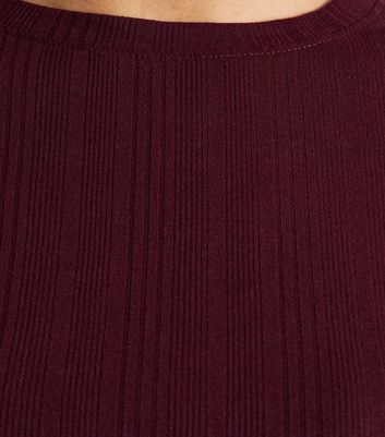 Burgundy Ribbed Stretch Long Sleeve T-Shirt New Look