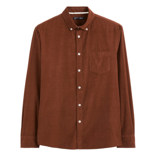 Celio 100% cotton slim shirt men's Long sleeved Shirt in Brown