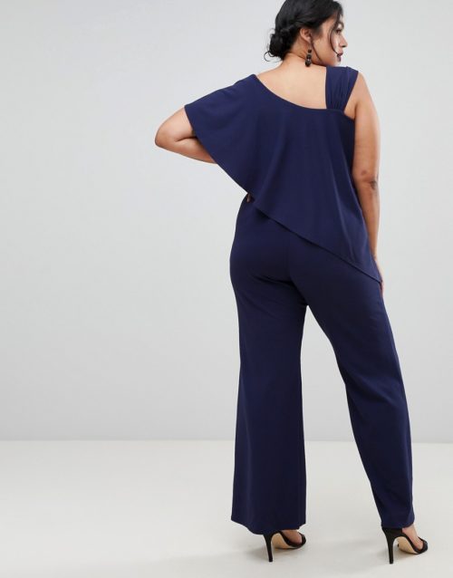 City Goddess Plus tailored jumpsuit with frill overlay-Navy