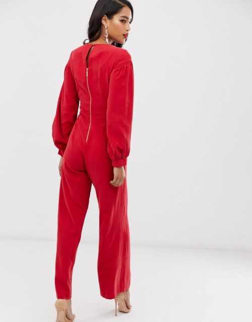 Closet puff sleeve jumpsuit-Red
