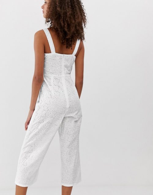 Daisy Street cami jumpsuit in broderie-White