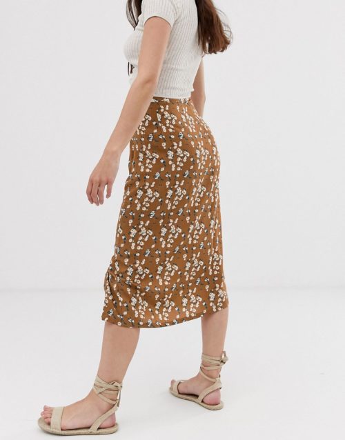 Daisy Street midi skirt in ditsy floral print-Multi