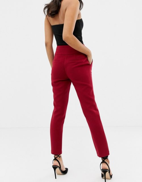 Forever New high waisted belted tailored trousers in red