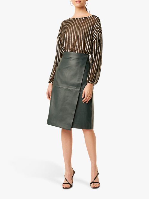 French Connection Celina Sequin Striped Blouse, Black/Gold