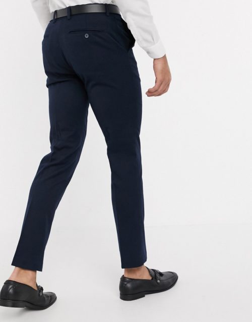 French Connection wedding slim fit flannel suit trousers-Navy