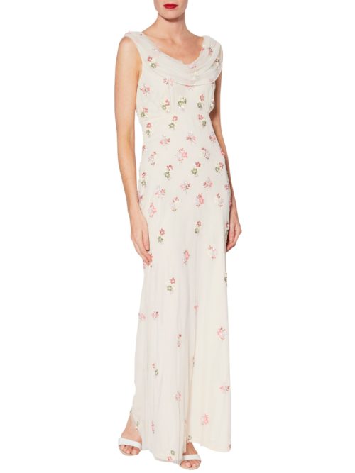 Gina Bacconi Sophia Beaded Maxi Dress, Oyster