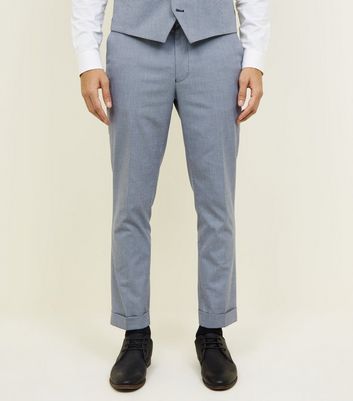 Grey Herringbone Skinny Cropped Suit Trousers New Look