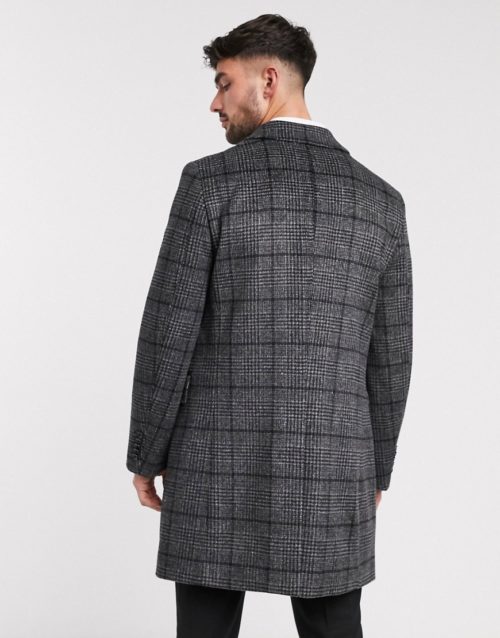 Harry Brown 100% wool grey check coat