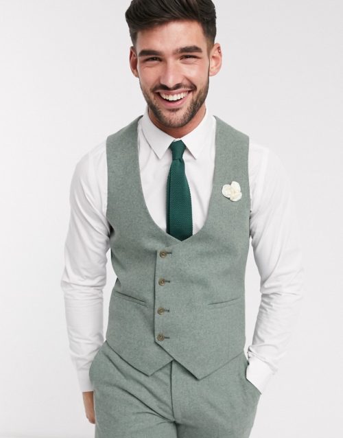 Harry Brown slim fit wedding summer tweed suit waistcoat-Green