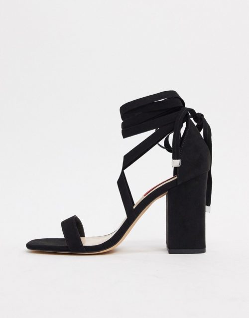 London Rebel tie leg heeled sandals in black