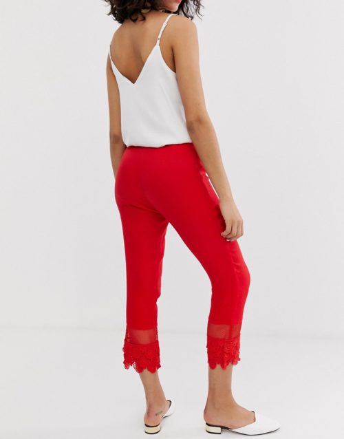 Lost Ink Slim Tailored Trousers With Lace Hem