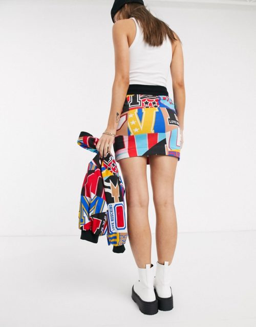 Love Moschino varsity lettering jersey skirt-Multi