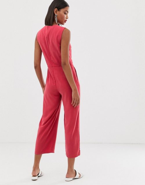 Mango v neck jumpsuit in rust-Red