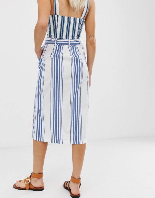 Monki stripe midi skirt in blue