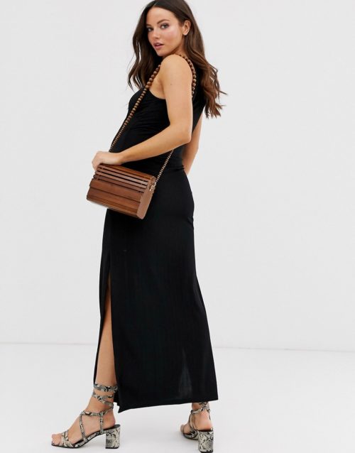 New Look Maternity plisse maxi dress in black