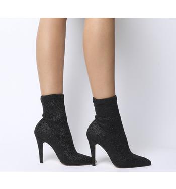 Office Almighty- Pointed Sock Boot BLACK SILVER GLITTER