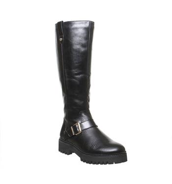 Office Keri- Flat Casual Fur Lined Knee Boot BLACK LEATHER