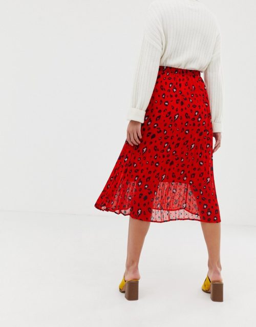 Selected Femme abstract leopard print pleated skirt-Red