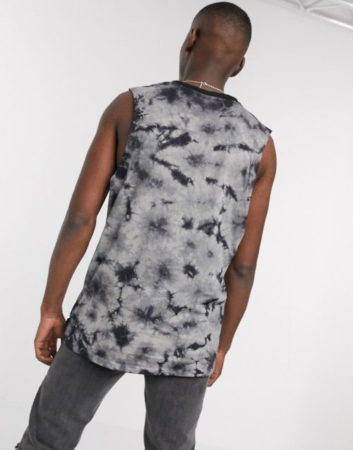 Soul Star Tall sleeveless tie dye t-shirt-Grey