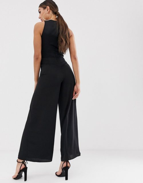The Girlcode satin top illusion jumpsuit in black