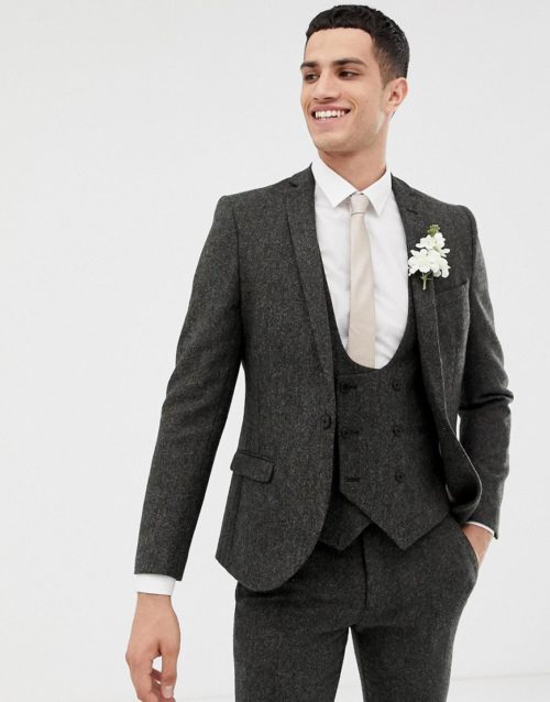 Twisted Tailor super skinny suit jacket in charcoal donegal tweed-Grey