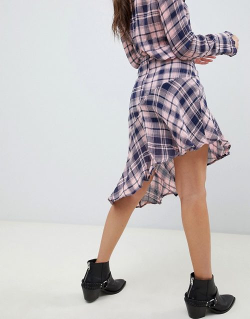 Vero Moda asymmetric check mini skirt-Multi
