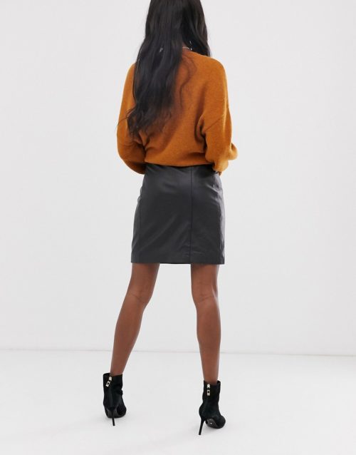 Y.A.S Tall belted leather skirt-Black