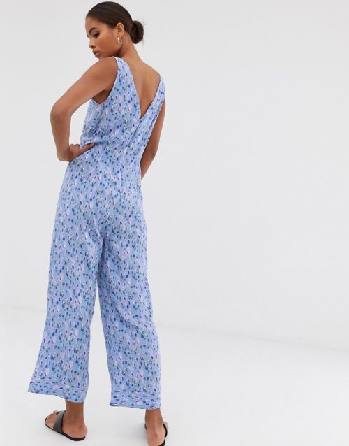 Y.A.S Tall printed v neck culotte jumpsuit-Multi