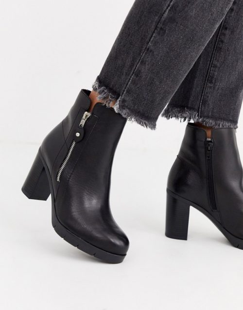 ALDO side zip leather heel boot-Black